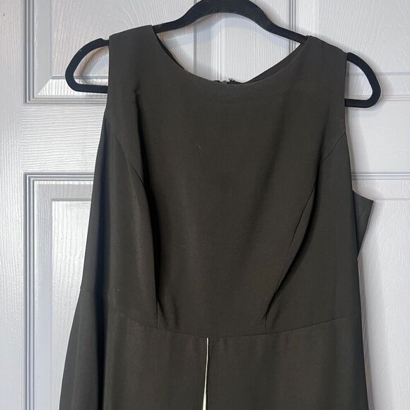 Adrianna Papell Black Evening Dress w/ White Pants Underneath Split Front Sz 16W - Picture 2 of 11